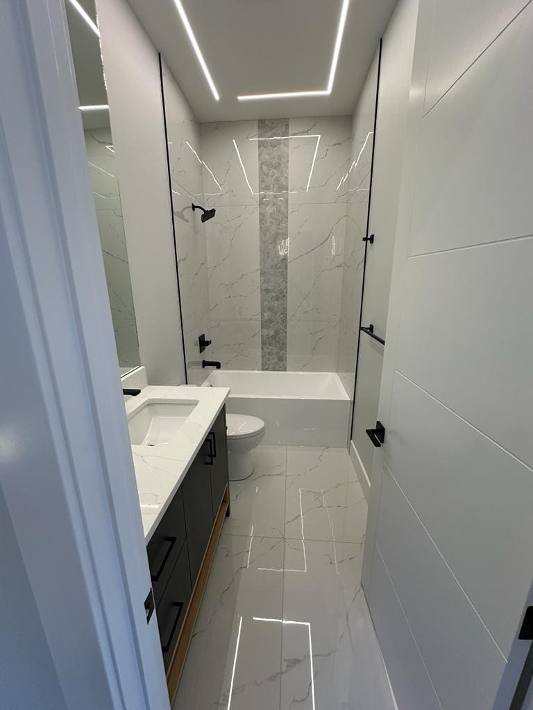 bathroom tiled with porcelain tile